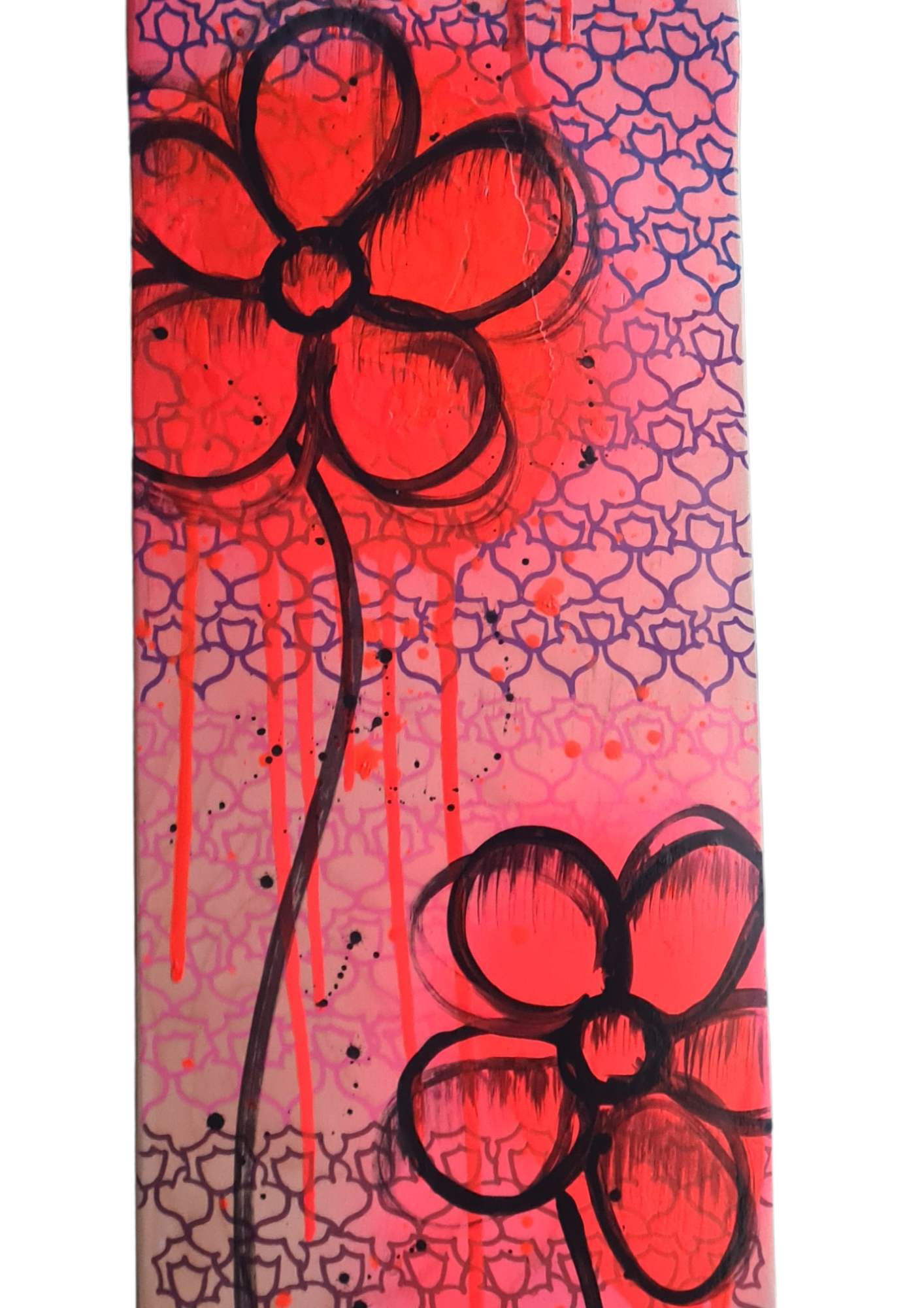 peinture contemporaine moderne, art contemporain, street art, sur skate, par PyM, artiste peintre de Dordogne, "FLOWER POWER"